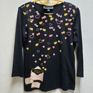 Karen Scott Love Letters womens small ¾ sleeve cute heart shirt glitter detail
